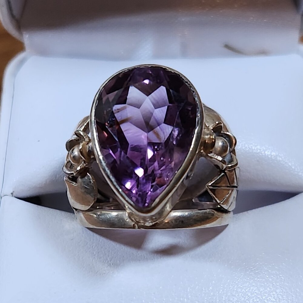 New Womens Huge Amethyst Ring 925 Silver Sz 8
